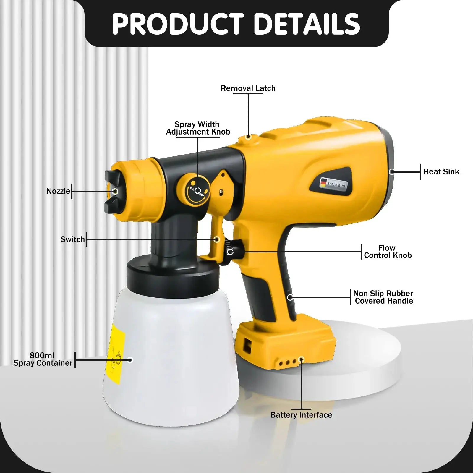 Cordless HVLP Electric Spray Gun 20V 1000ML Paint Pro
