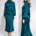 Satin Draped Lantern Sleeve Dress
