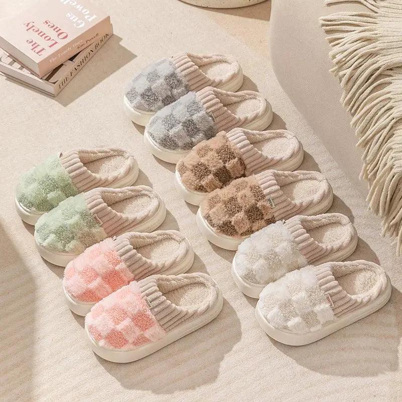 Cozy Plaid Cotton Slippers For Men And Women Warm Stylish