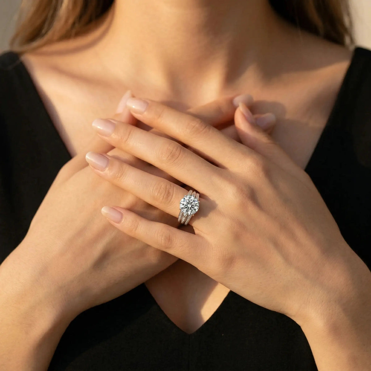 Moissanite Ring in Sterling Silver Prong — product view 5