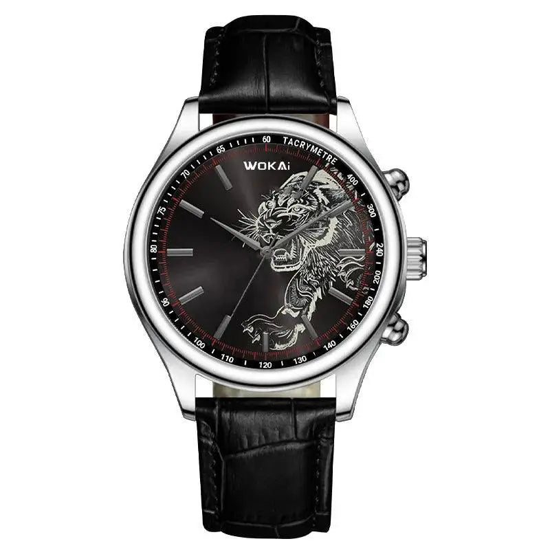 Tiger Print Leather Band Watch for Men Stylish Timepiece