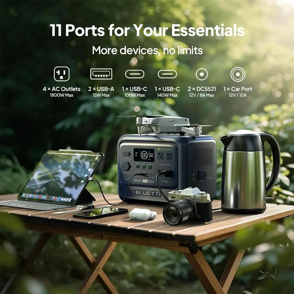 【Renew】BLUETTI Elite 100 V2 Portable Power Station 1800W 1024Wh LiFePO4 Battery Solar Generator Fast Charging UPS Backup Power For Camping RV Road Trip Home Emergency Off Grid Outdoor Use Low Noise Multiple Output Ports L