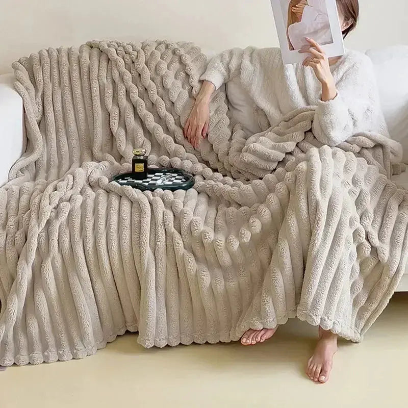 Winter Warm Cotton Striped Bedspread Throw Skin Friendly