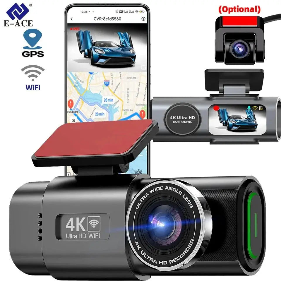 4K Dash Cam With GPS WiFi Night Vision Rear Camera Car DVR Recorder - stepyours.com