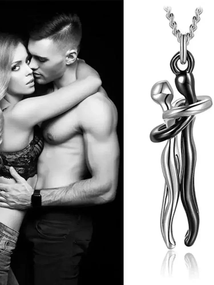 Chic Black Hug Pendant Necklace For Couples Love Symbol