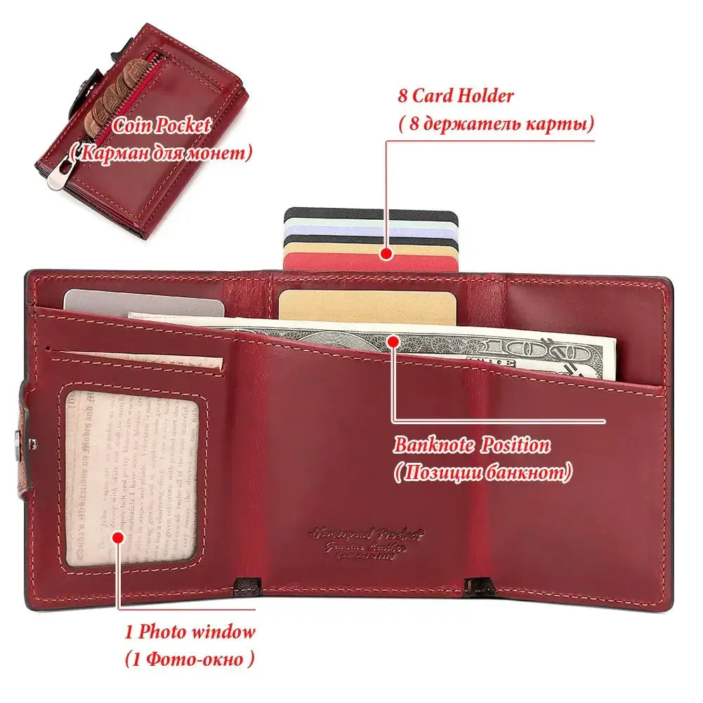 Anti Scan Magnet RFID Blocking Genuine Leather Card Wallet