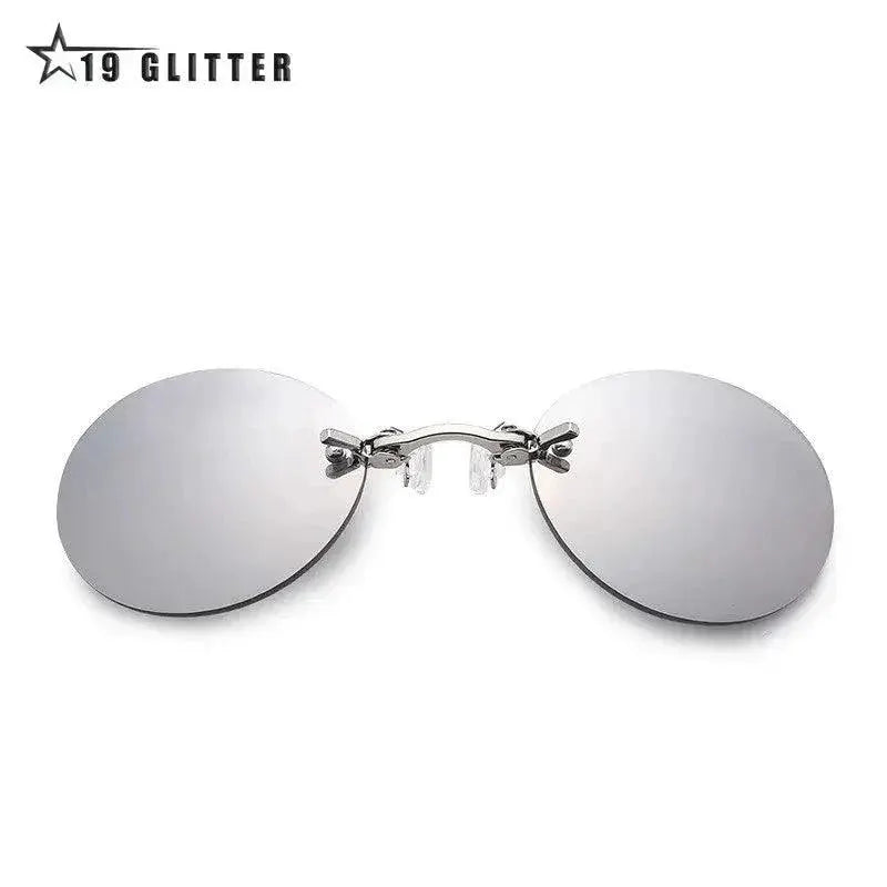 UV400 Clip On Round Rimless Sunglasses For Men Vintage Mini