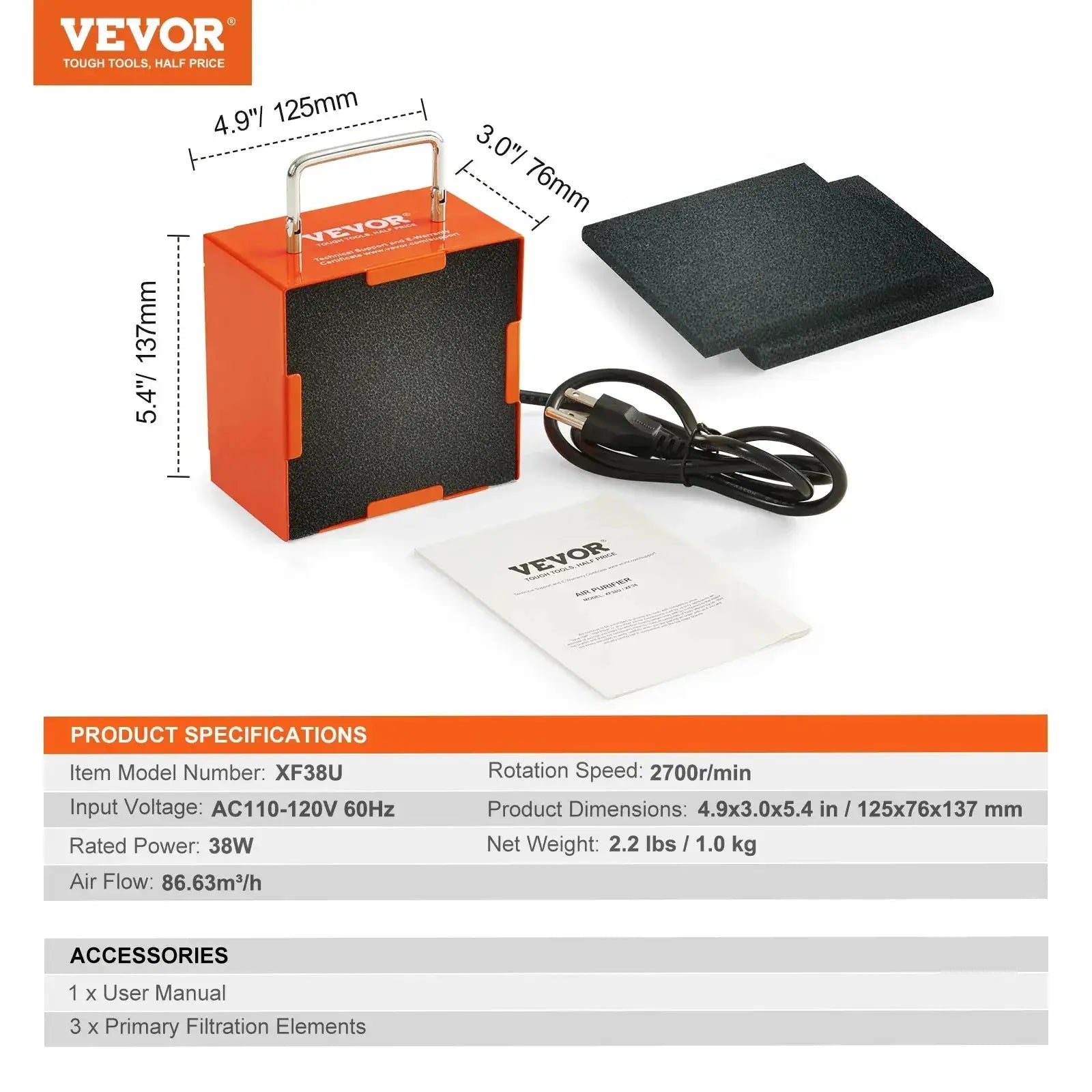 VEVOR Fume Extractor Strong Suction Portable 38W Tool