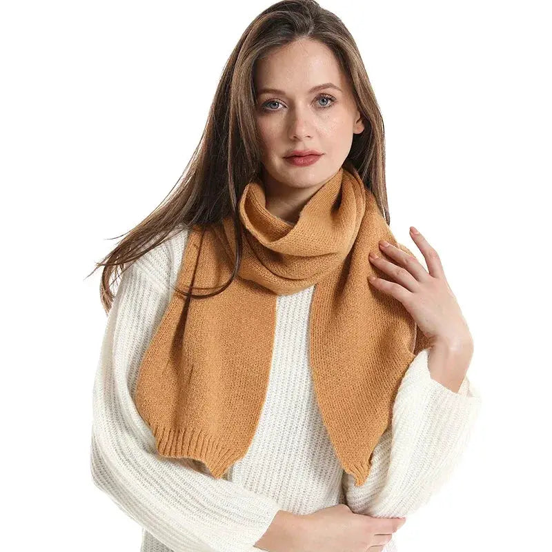 Women Solid Color Wool Knit Scarf Gaiter Warm Thickened
