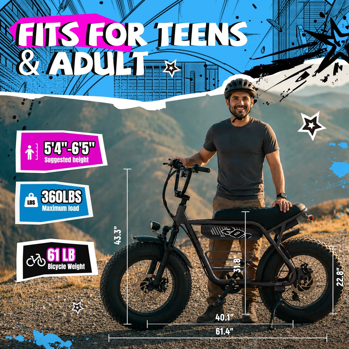 ESKUTE V201 Electric Bike for Adults & Teens ,20"x4.0" Fat Tire E-Bike, 20MPH+, 48V 15.6Ah Battery,, 7-Speed, Front Suspension, All-Terrain Ebike White, UL2849