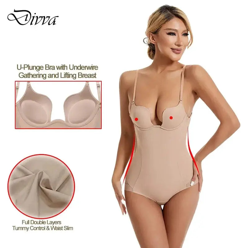 Elegant Backless Lace Bodysuit Deep V Neck Shapewear