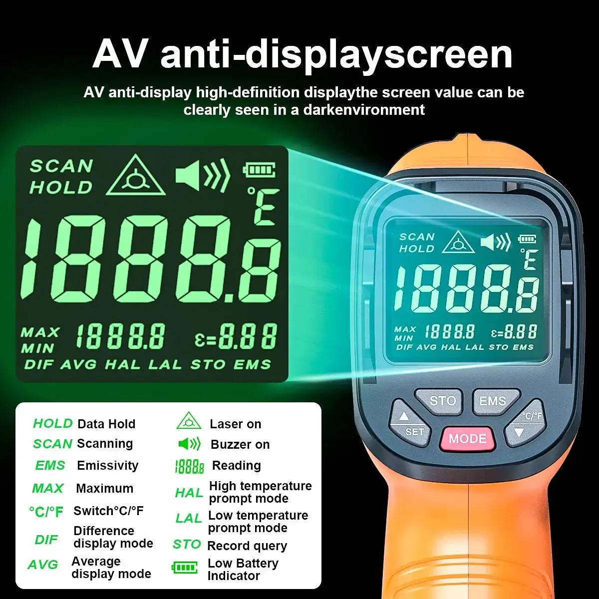 1pc Infrared Thermometer High Temp Thermometer Pyrometer Non Contact Digital Dual Laser Pointers Flashlight IR Temperature Gun