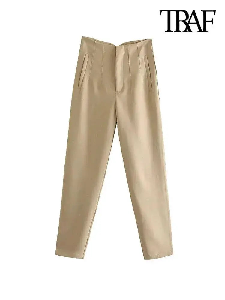 Vintage High Waist Zipper Fly Trousers for Stylish Women
