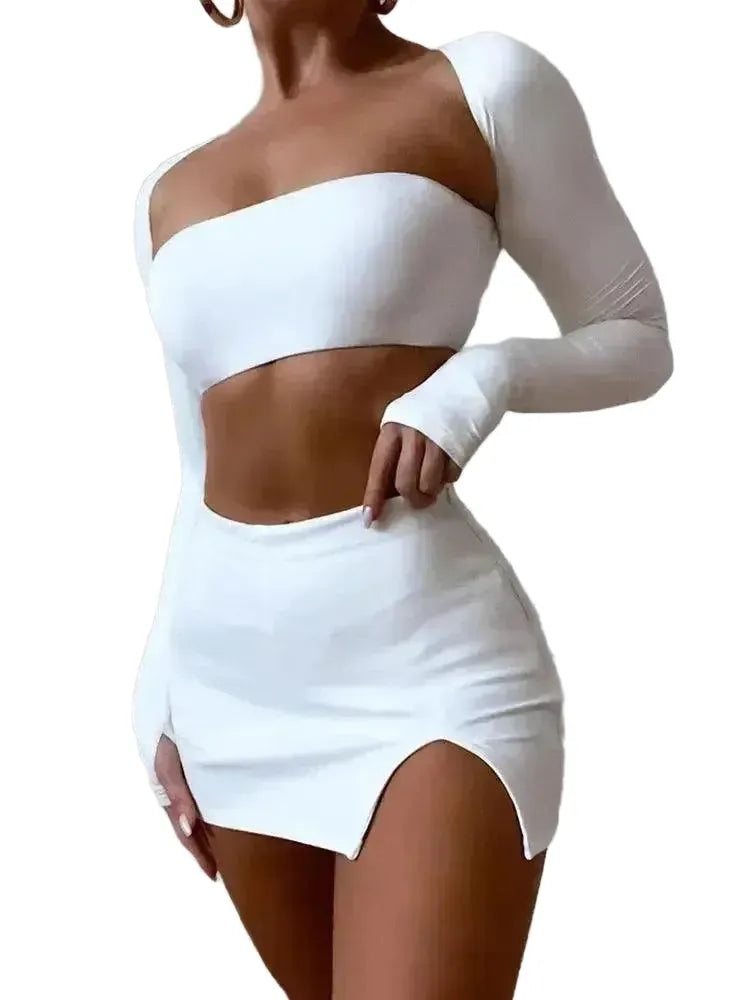 Chic White Two-Piece Dress for Parties — product view 1