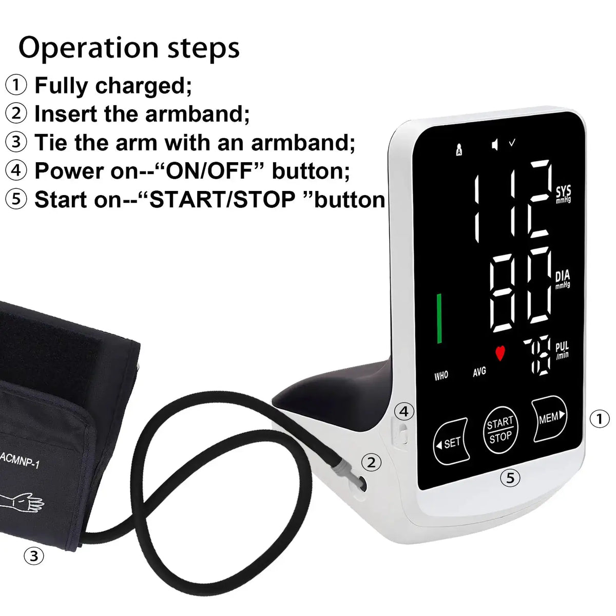 Smart Blood Pressure Monitor High Accurate Rechargeable Digital Sphygmomanometer Bp Monitors Electronic Tonometer Arm Cuff