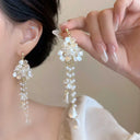 Imitation Pearl Flower Fringe Long Dangle Earrings For Women Party Jewelry