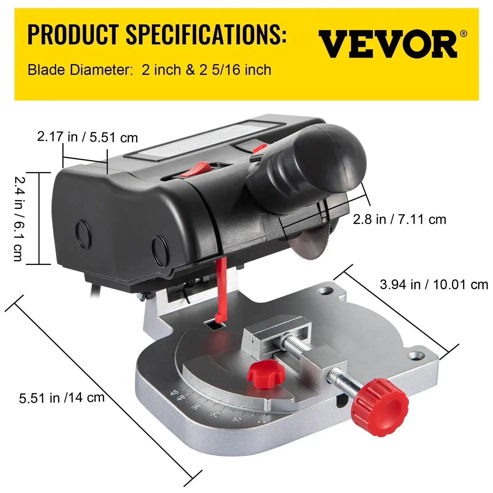 VEVOR Mini Miter Cut-Off Chop Saw 0-45 Degree Benchtop Tool