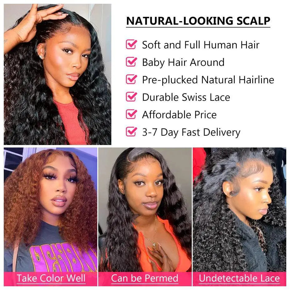 Deep Wave Frontal Wig 13x4 Lace Front Remy Human Hair