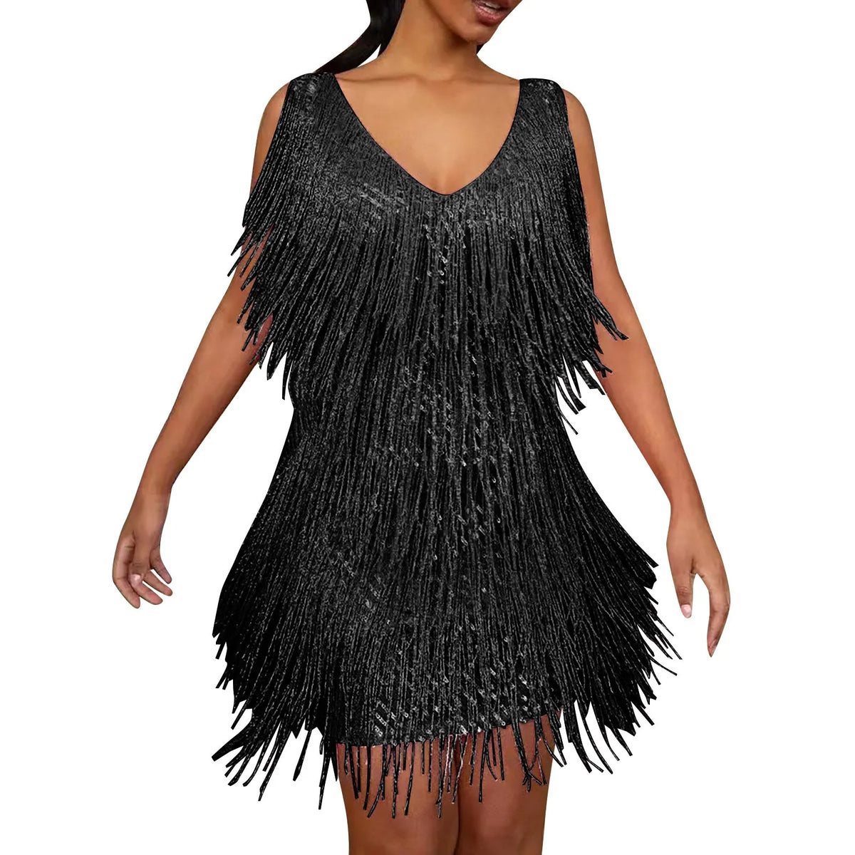 Backless Sequin Tassel Mini Dress