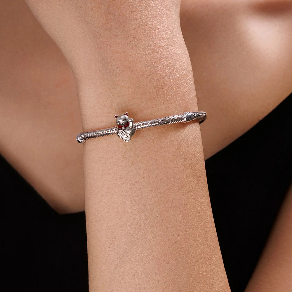 Silver Lucky Cat Bracelet Charm