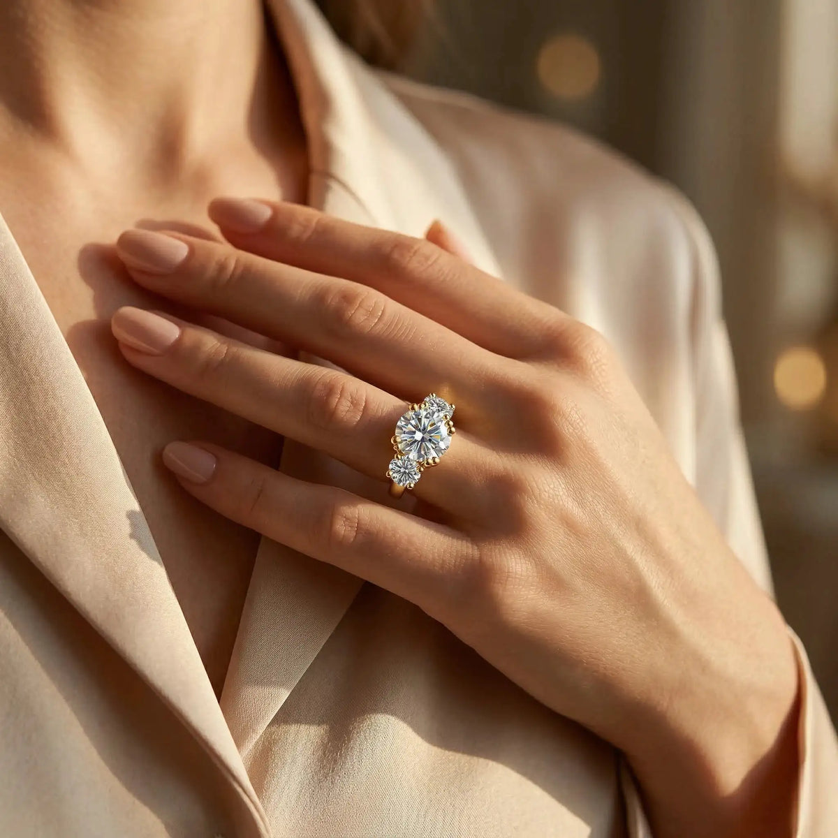 Moissanite Ring in Sterling Silver Three — product view 3