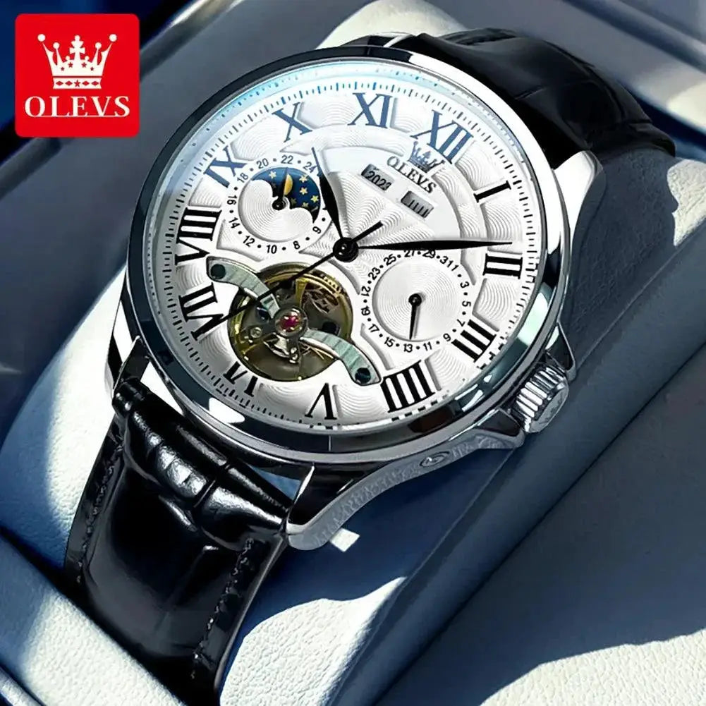 OLEVS Moon Phase Luxury Automatic Watch Roman Dial Steel