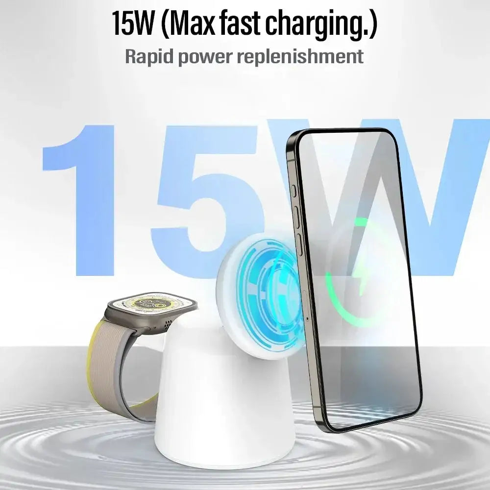 3 in 1 Magnetic Wireless Charger Stand For Magsafe iPhone 15 14 13 12 Pro Max Airpods IWatch 9 8 7 6 Fast Charging Dock Station