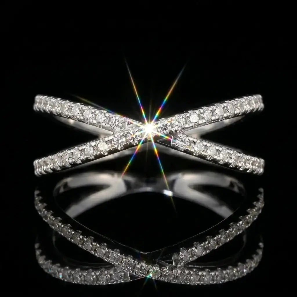 Moissanite Ring in Sterling Silver Crossover — product view 1
