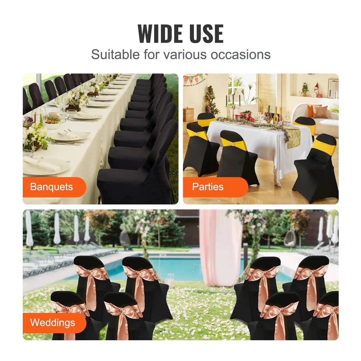Black Stretch Spandex Chair Cover — product view 6
