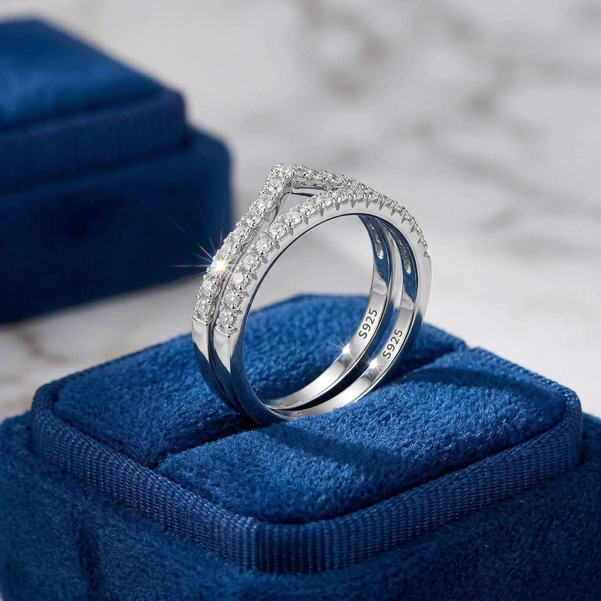 V Shape Moissanite Ring Sterling Silver — product image 3