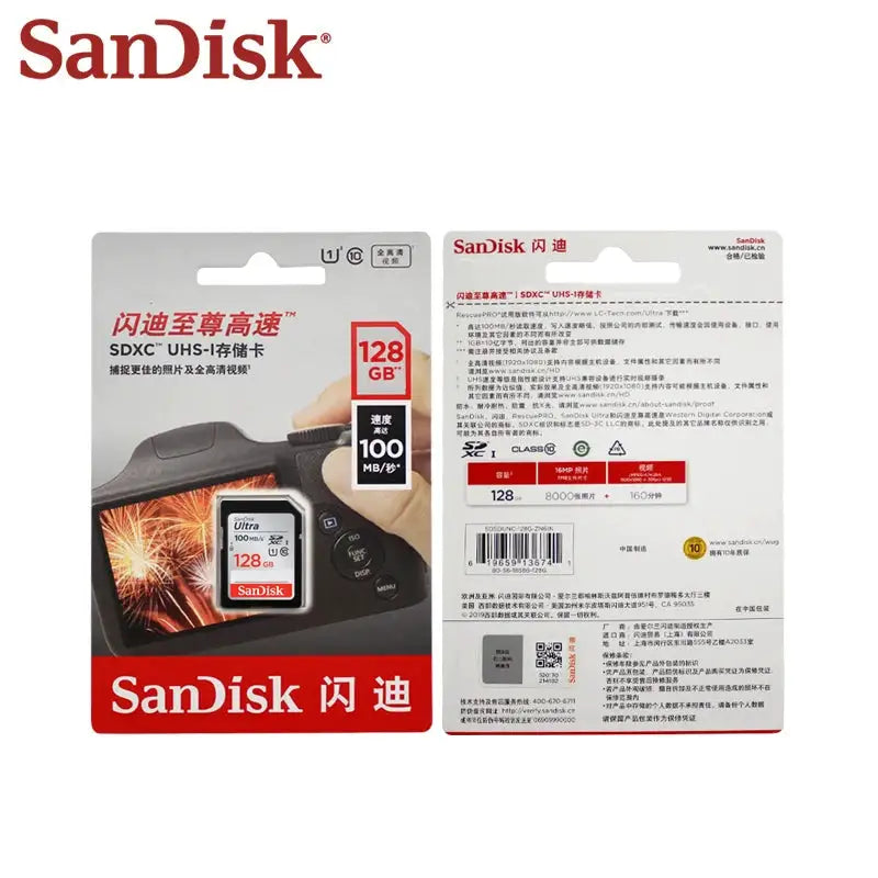 SanDisk Ultra SD Card 32GB 64GB 128GB 256GB SDXC Class 10 U1 Flash SD Memory Card High Speed For SLR Camera Shooting 4K Video