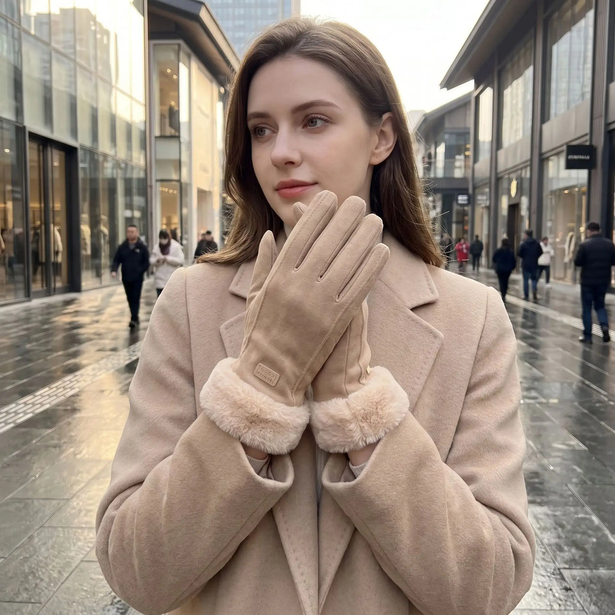 Velvet Slit Winter Knit Gloves
