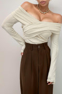 Stylish Cross-Pleated V-neck Off-Shoulder Knitwear Chic Elegance