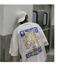 100% Cotton Men's T-shirts Japanese Style Cat Anime Tees