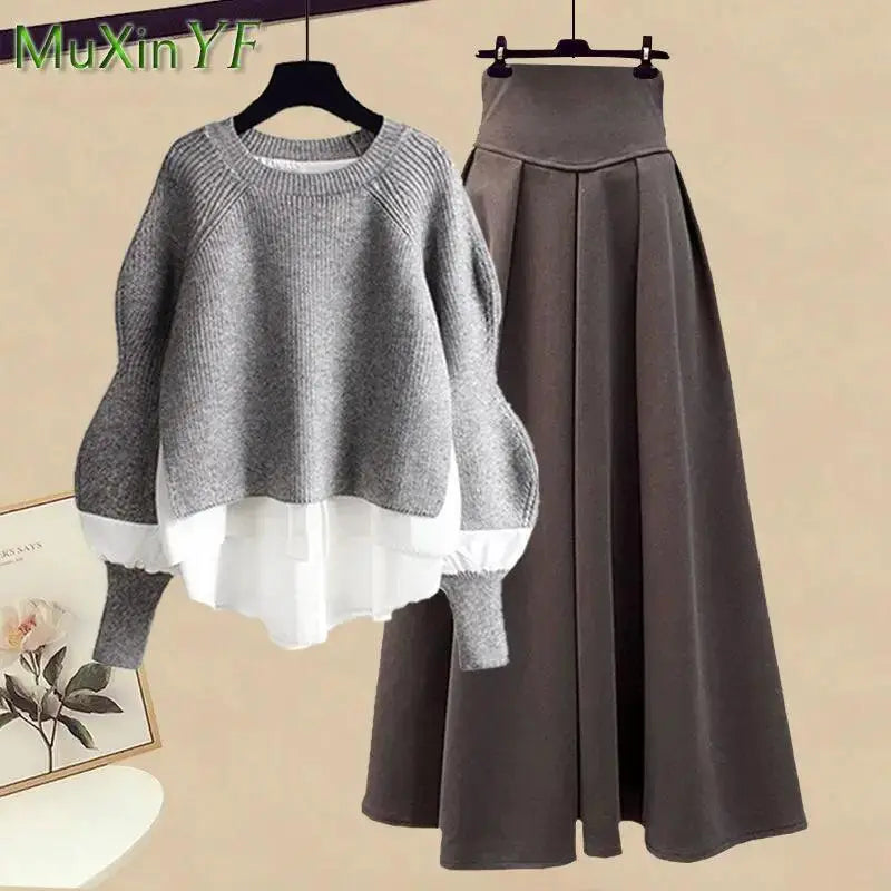 Korean Knit Sweater Dress And Skirt Set Autumn Fashion