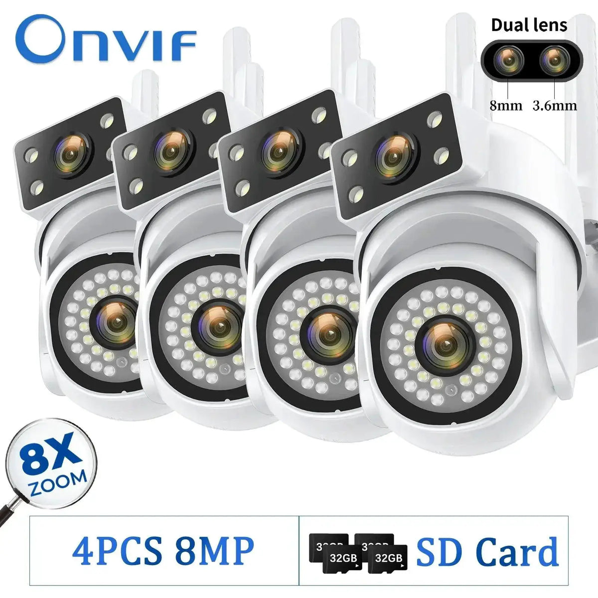 Outdoor Security Camera AI Tracking — 8MP NO SD Card 2PCS