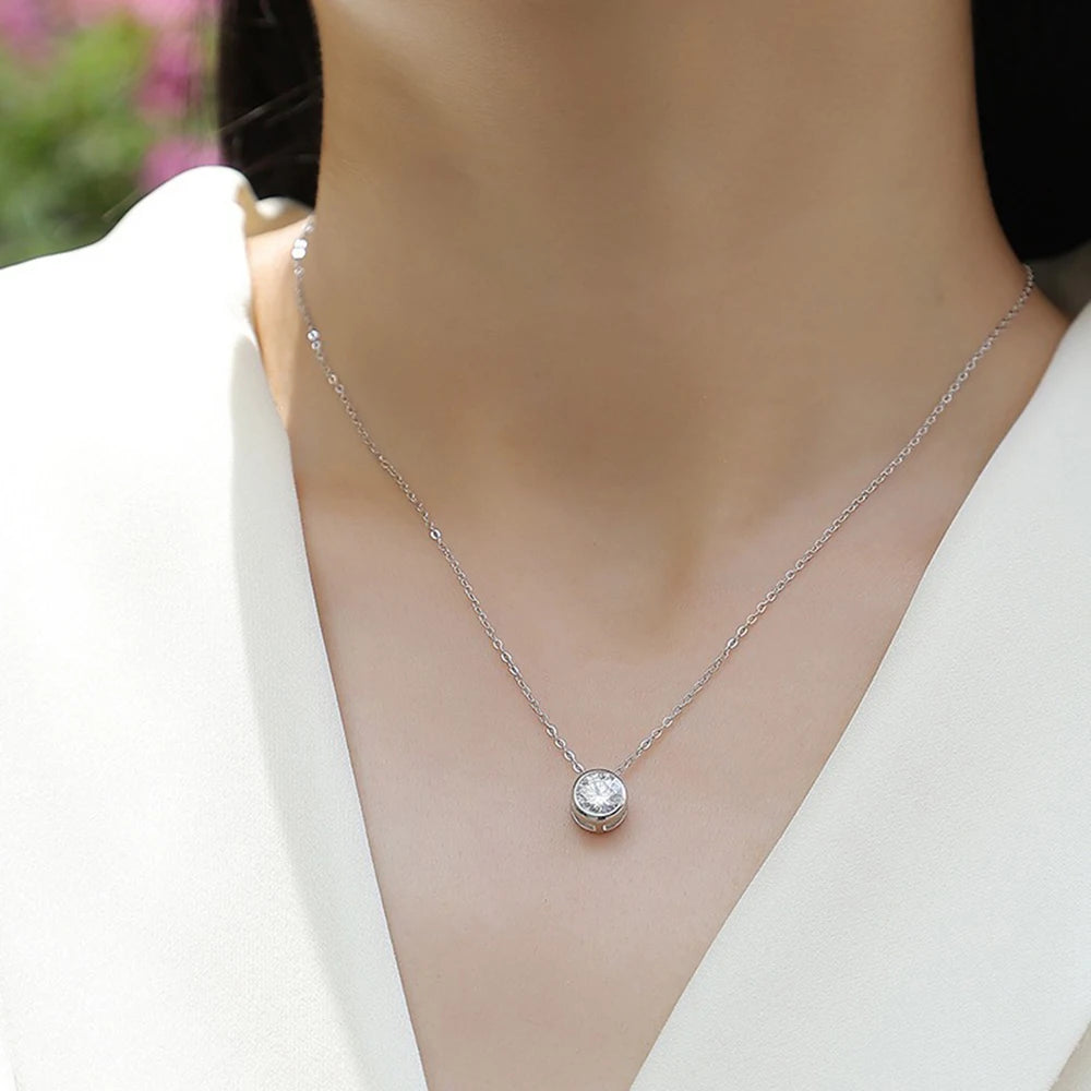 Round Cross Moissanite Pendant Necklace in Sterling Silver — product view 2