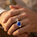 Royal Blue CZ Ring, Sterling , Three Stone Cushion Cut