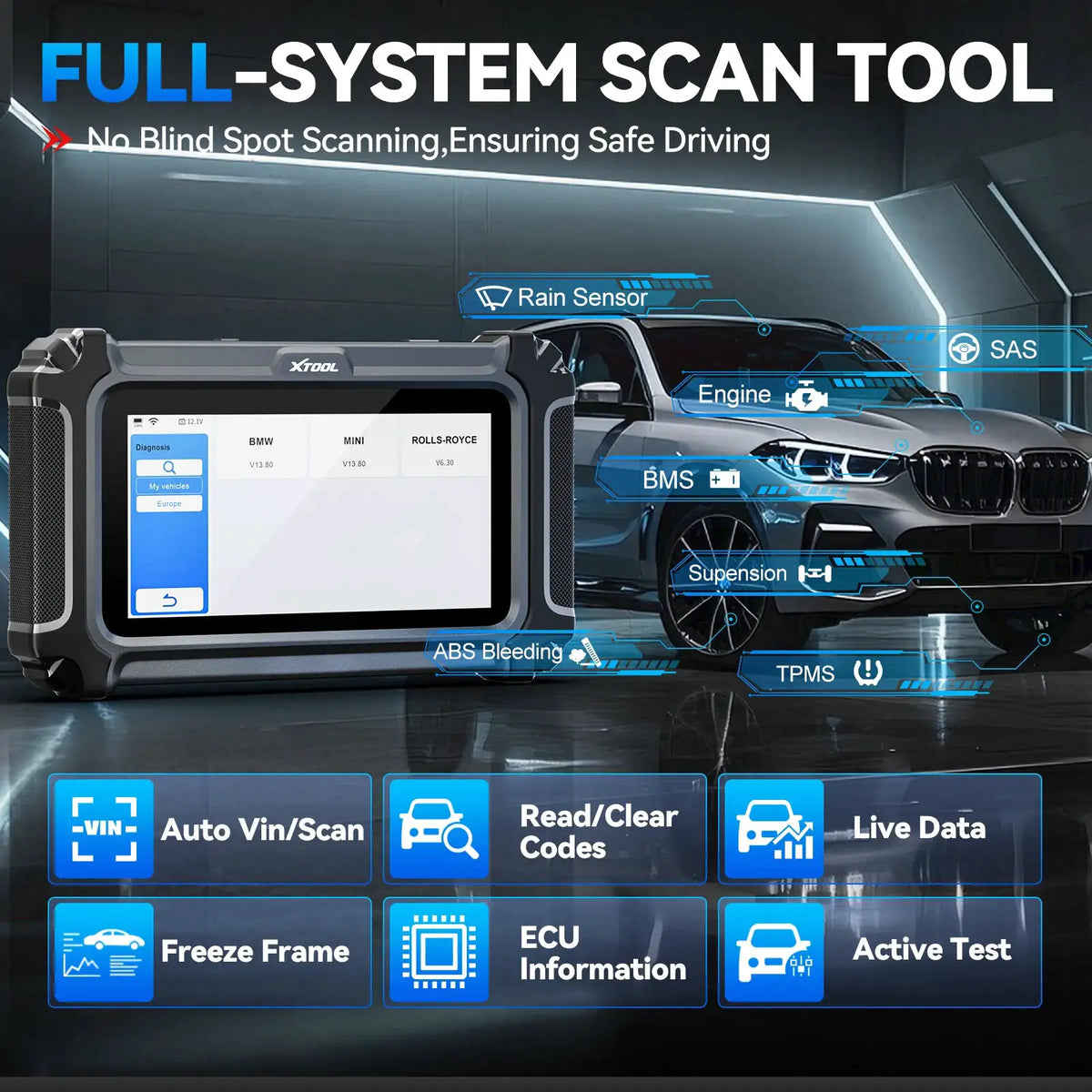 XTOOL IP500 For BMW OBD2 Bi-Directional Scan Tool with ECU Coding 23+ Reset Services Injector Coding Lifetime Free Update