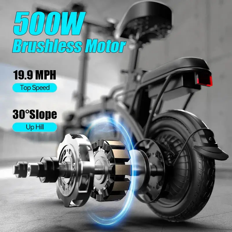 500W G11 Electric Bicycles Ebike E-Bike For Adults, 3-Riding Modes, 14' Foldable Ebike, With Charger And Battery, MAX Speed 19.9 MPH, Rear Disc Brakes, With A Basket And Lock, Durable And Lightweight Frame, All-Terrain Foldab