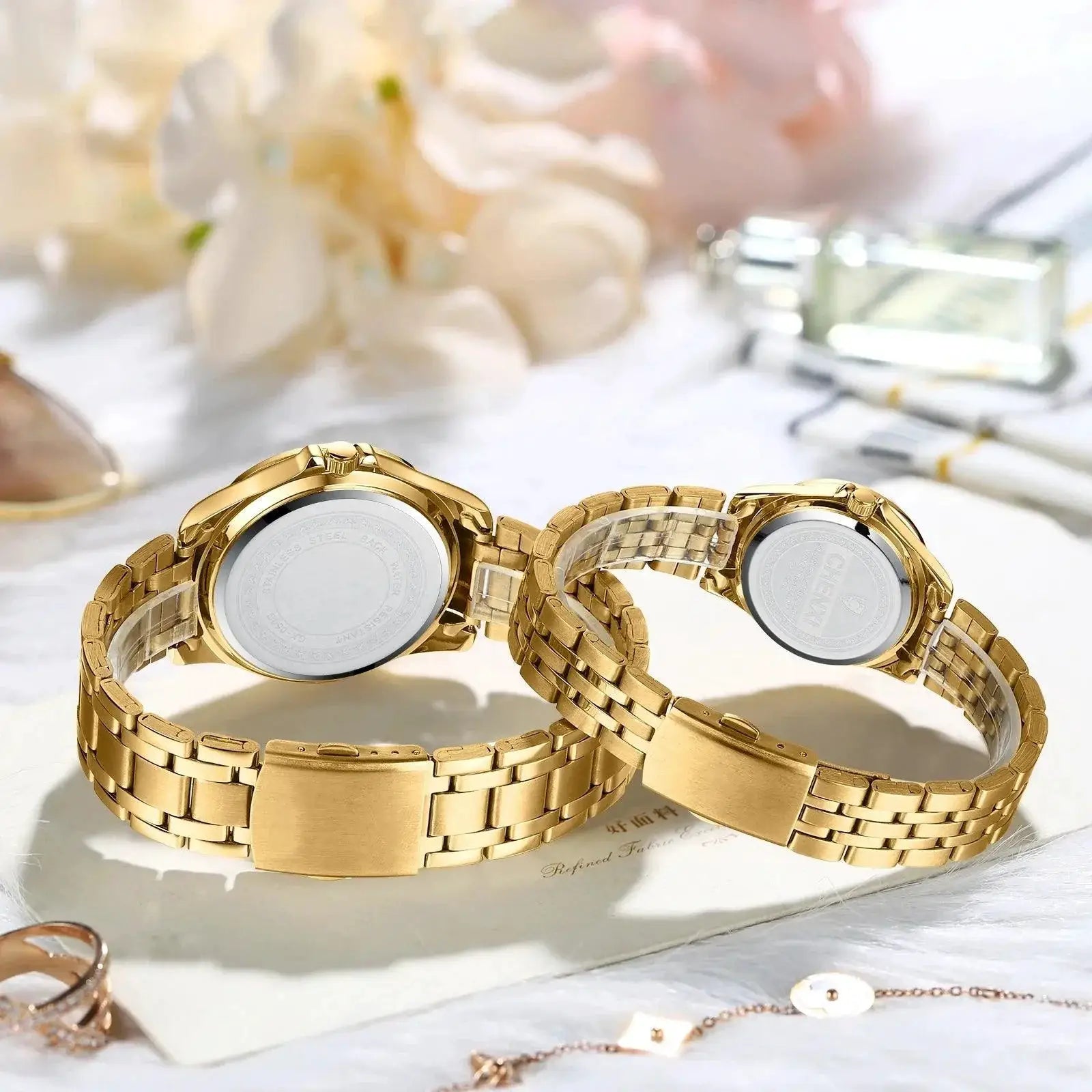 Elegant Rhinestone Stainless Steel Watches for Couples Set