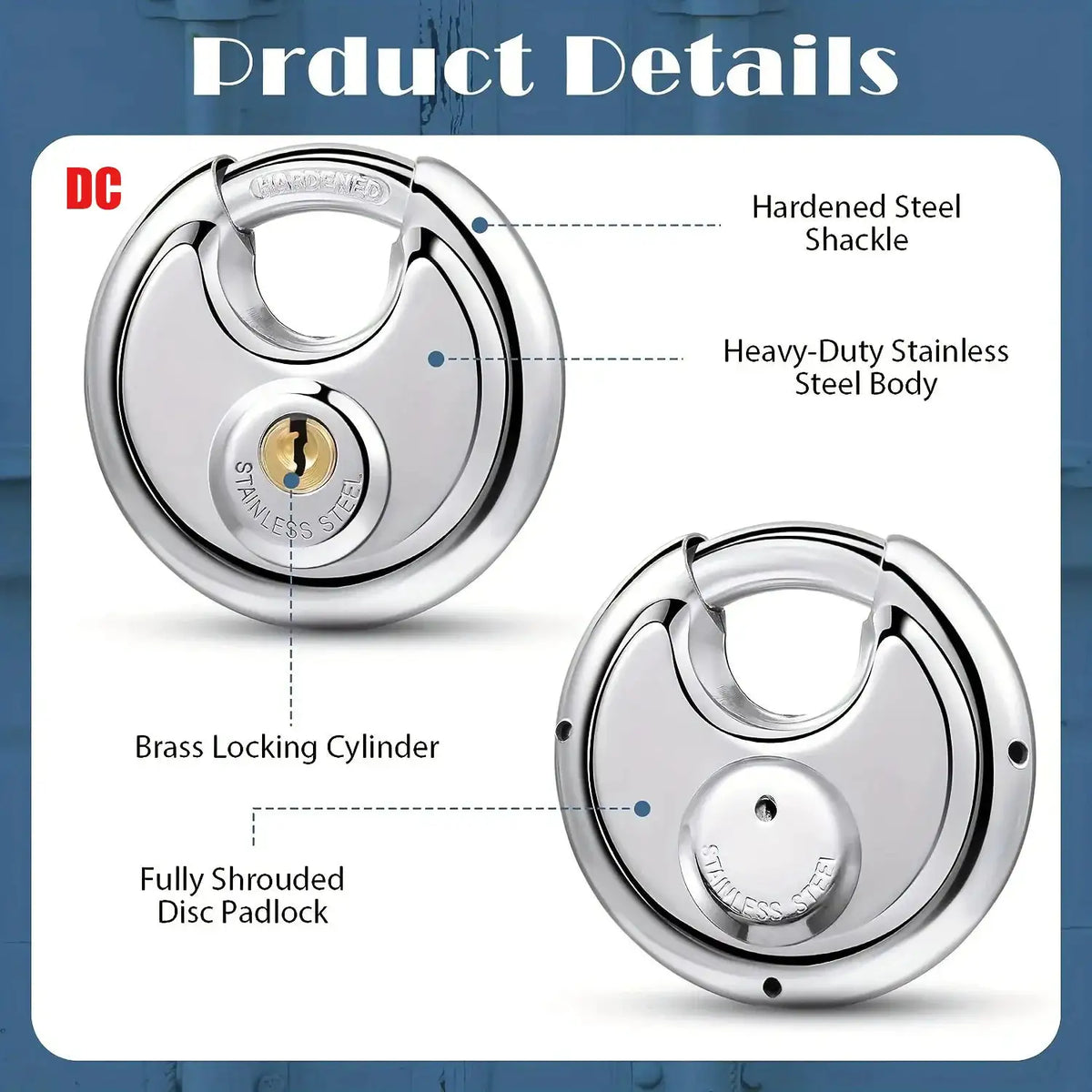 1/2/3PCS 60MM Round Stainless Steel Heavy Duty Key Lock Security Padlock Outdoor Gym Safely Door Lock Anti-theft Tools