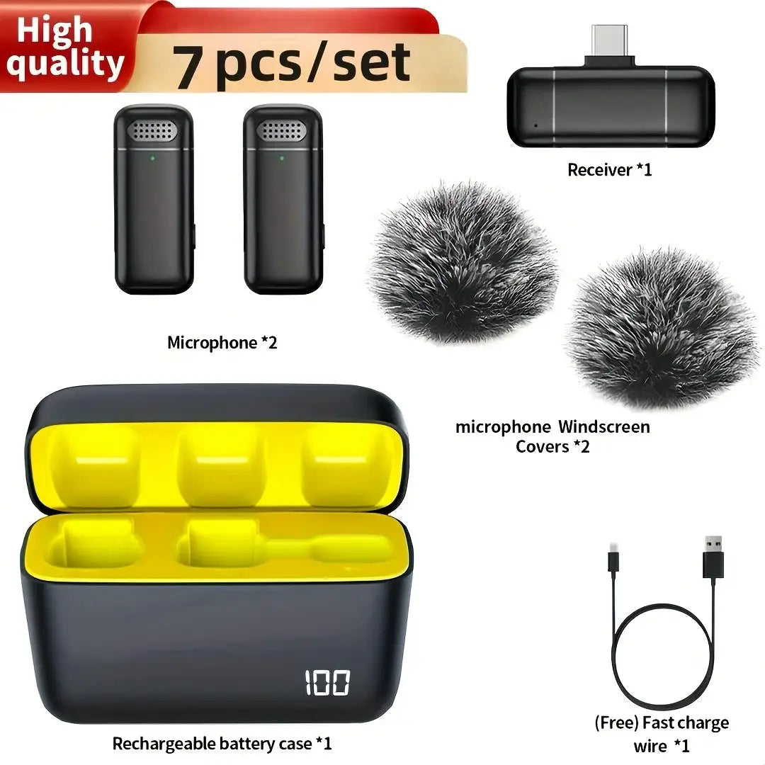 Wireless Lavalier Microphone with Charging Case Windproof Fleece Suitable for Phones Laptop Devices with Noise canceling MIC