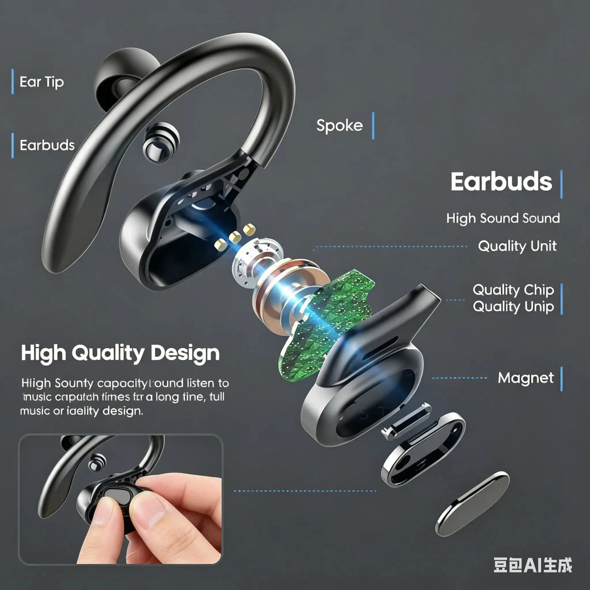 VV2 New Ear Hook Bluetooth 5.3 Wireless Earphones Stereo Bass Sports Workout Daily Headphones
