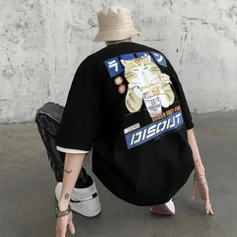 100 Percent Cotton Mens Japanese Style Cat Anime Tees - OurLum.com
