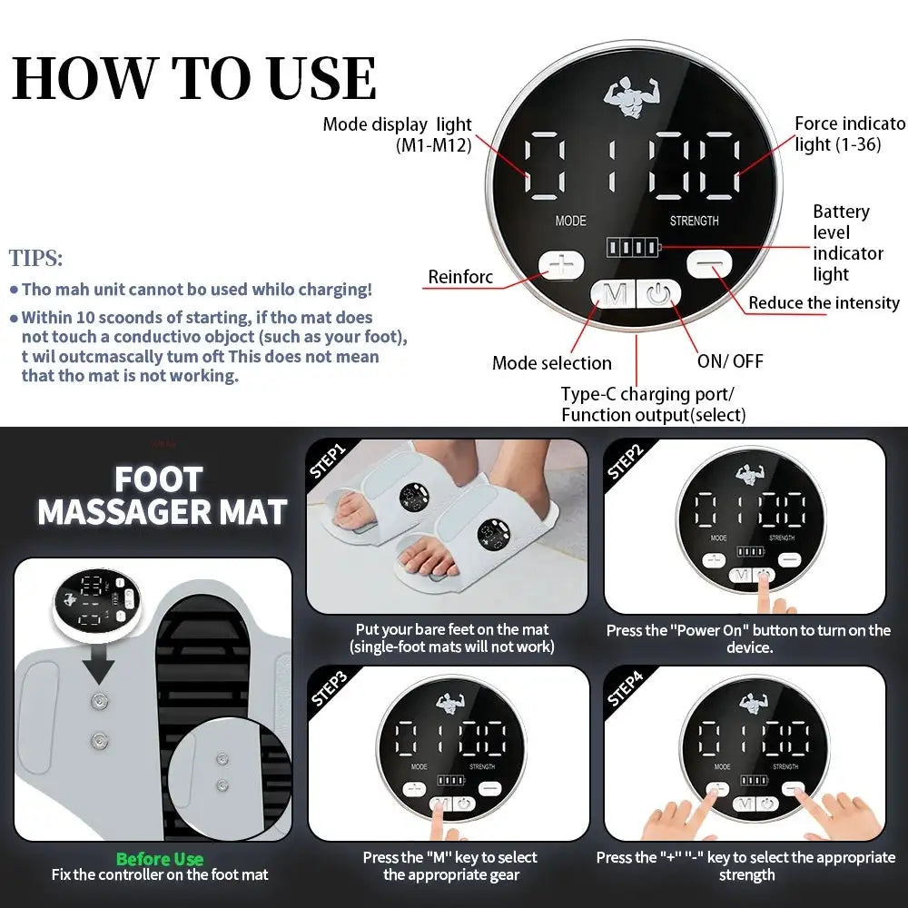Smart Foot Massager EMS TENS Pulse Device for Athlete Recovery Daily Stress Relief Care Machine Home Spa Use Lightweight
