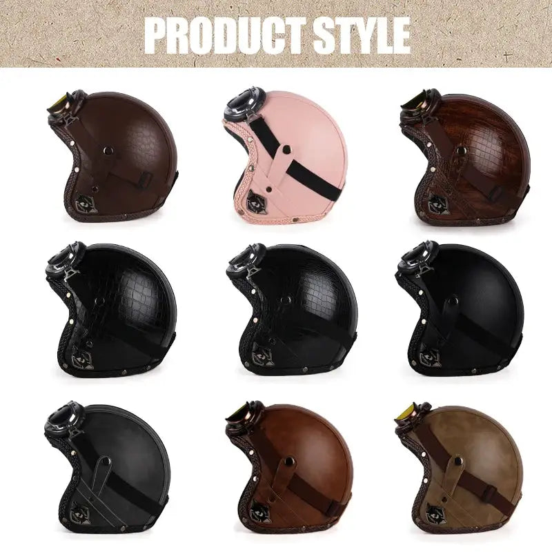UCHOOSE Retro Motorcycle Helmet PU Leather Open Face 3/4 Chopper Bicycle Helmets Classic Casco Moto Vintage