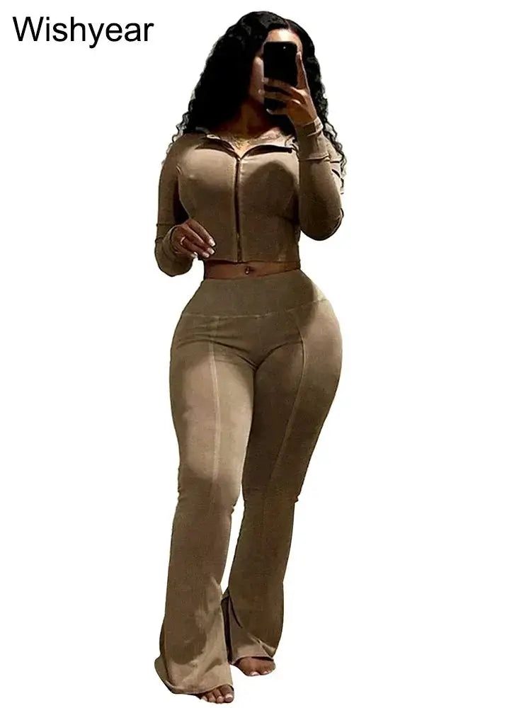 Retro Two Piece Pants Set For Women Sportswear Wash Outfit