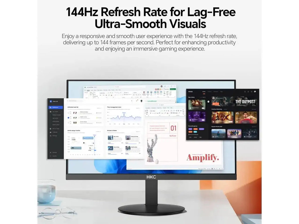 HKC 27 inch Full HD 144Hz FHD IPS 99% sRGB, HDMI & VGA Ports Low Blue Light Gaming Computer Monitor V2718S