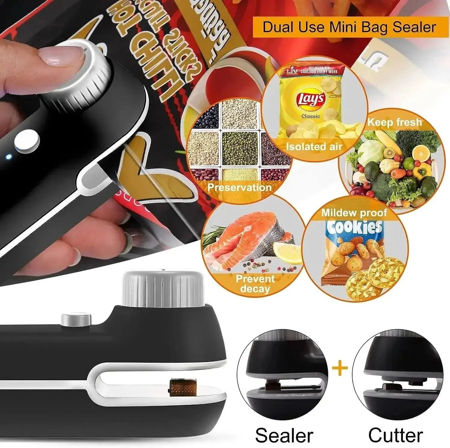 Rechargeable 2 In 1 Bag Mini Heat Sealer USB Snack Clip